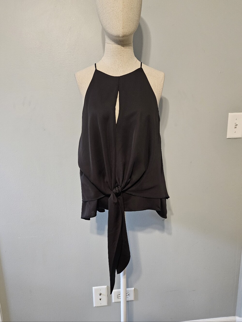 Decker Black Front-Tie Halter Tank Top